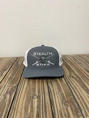Grey on White Mesh Deluxe Trucker Hat - White Logo