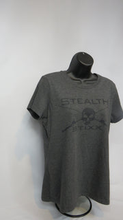 Women's Black on Black Lg Front Stealth Stixx Logo Short Sleeve T-Shirt