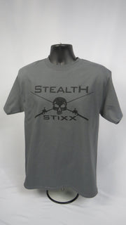Men's Grey on Grey Lg Front Stealth Stixx Logo Short Sleeve T-Shirt