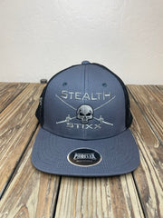 Grey on Black Mesh Deluxe Trucker Hat - Grey Logo