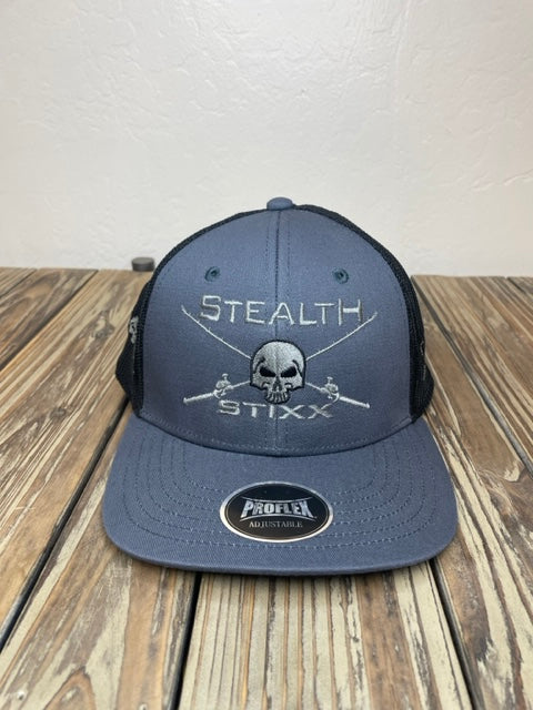 Grey on Black Mesh Deluxe Trucker Hat - Grey Logo