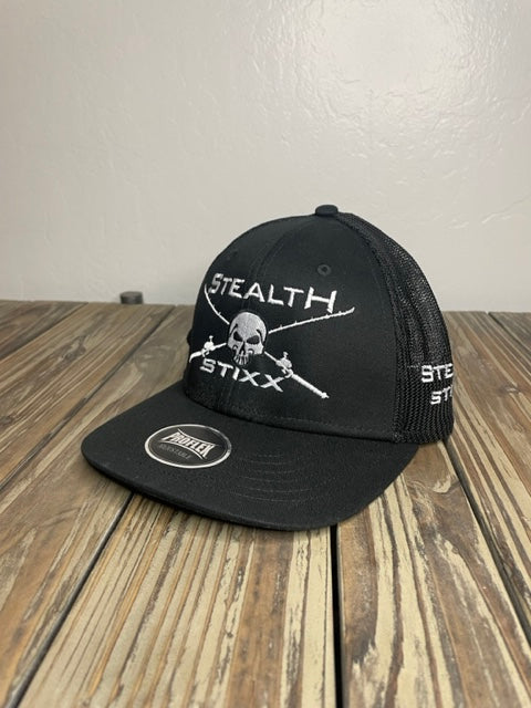 Black on Black Mesh Deluxe Trucker Hat - White Logo
