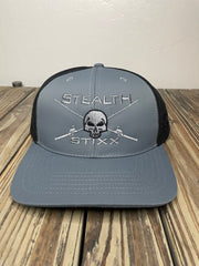 Grey on Black Mesh Trucker Hat - Grey Logo