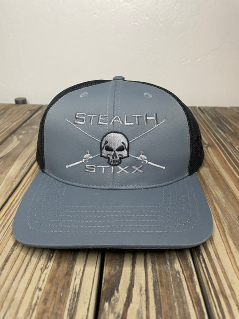Grey on Black Mesh Trucker Hat - Grey Logo