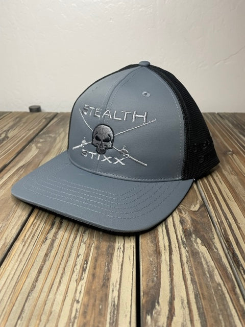 Grey on Black Mesh Trucker Hat - Grey Logo