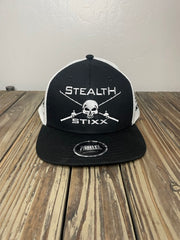 Black on White Mesh Deluxe Trucker Hat with White Logo